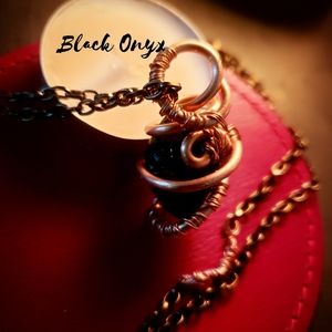 Black Onyx Copper Wrapped Necklace
